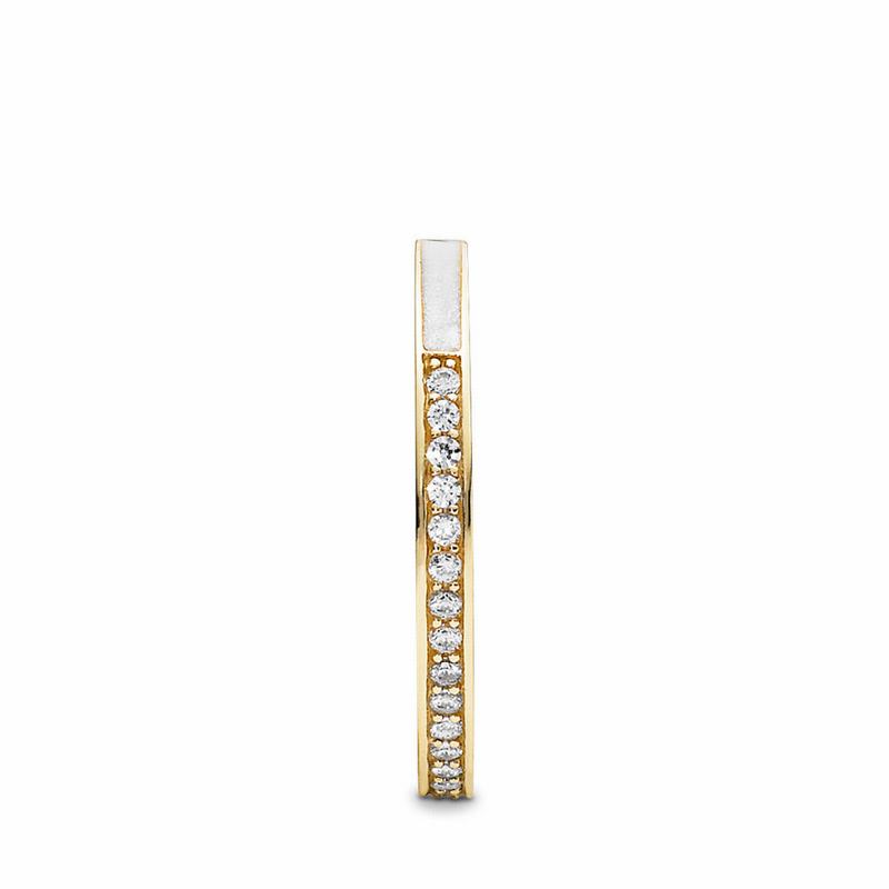 Pandora Radiant Hearts Stackable Ring Ireland - Yellow Gold 14 K/Enamel/White/Cubic Zirconia - 23045